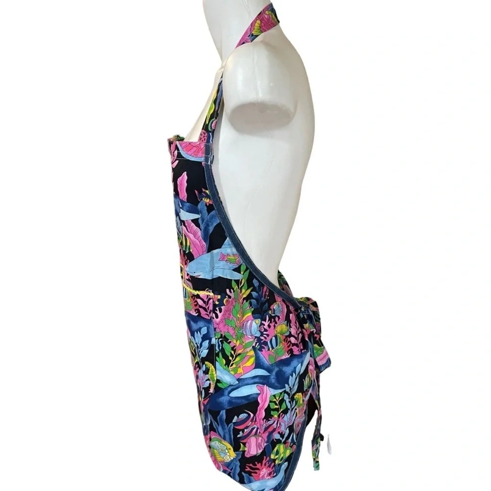 Unbranded Bib Apron Undersea World Pattern Whales Pink Blue Green - Picture 3 of 5